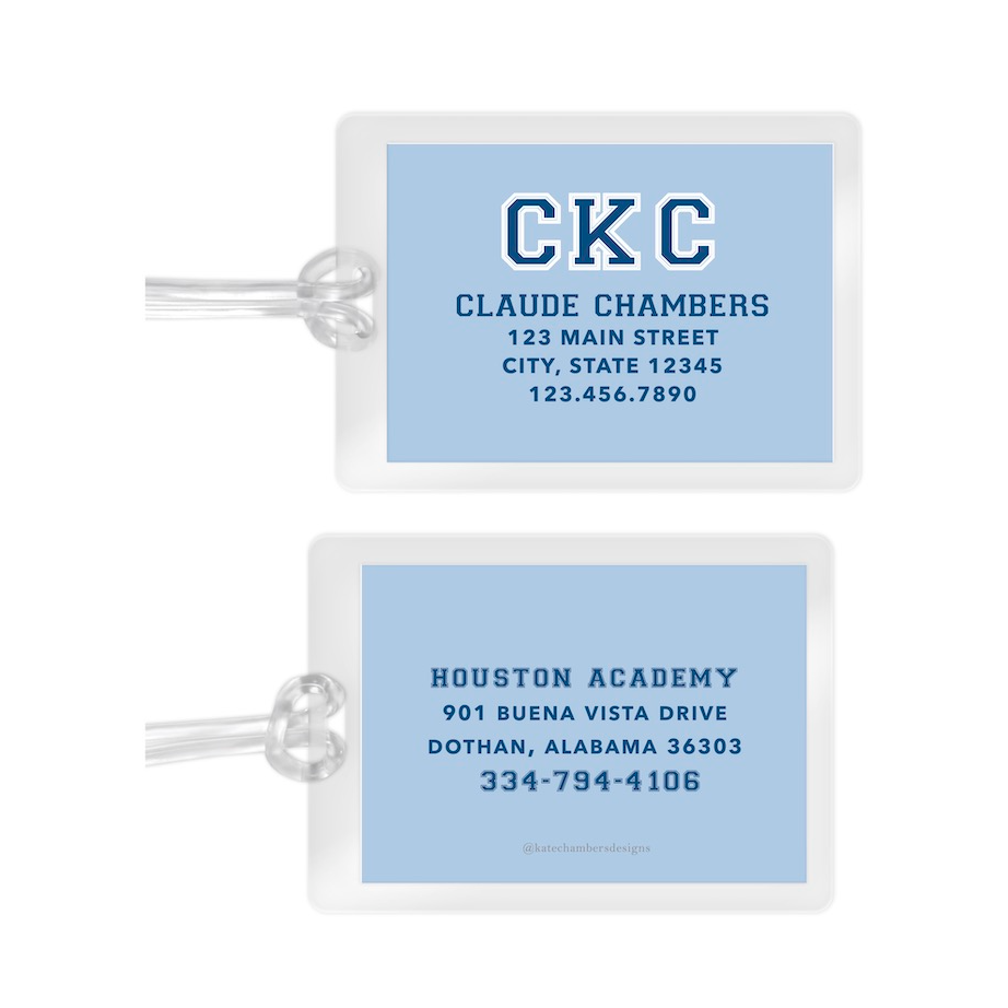 Boy's Varsity Monogram Laminated Bag Tag – KateChambersDesigns