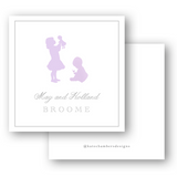 Vintage Silhouette Girl with Flowers Lilac Square Enclosure Card