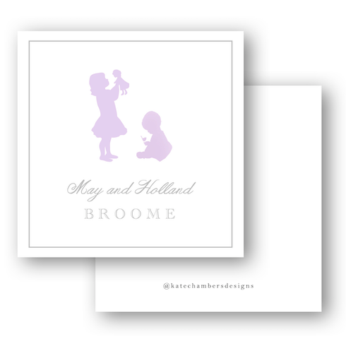Vintage Silhouette Girl with Flowers Lilac Square Enclosure Card