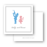 Vintage Silhouette Young Girl & Boy Sibling Square Enclosure Card