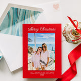 Red "Merry Christmas" Foil Printed Photo Attached Holiday Card