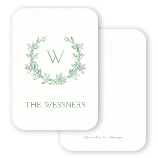 White with Green Wreath Family Simple Monogram Enclosure Card