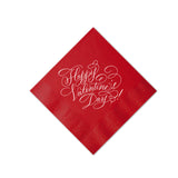 White foil on red Happy Valentine's Day custom calligraphy Cocktail Napkins, set of 20