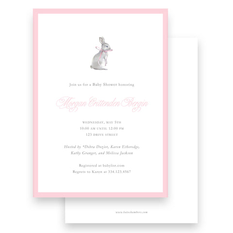Watercolor Bunny with Pink Bow Baby Shower Invitation