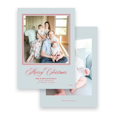Simple Blue and Red Portrait Holiday Christmas Card