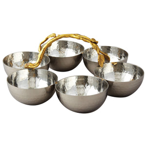 Gold and silver Hammered 6 Bowl Server