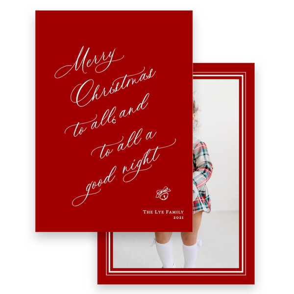 Red "Merry Christmas to All and to All a Good Night" Portrait Full Picture Holiday Card