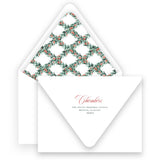 Watercolor Red Berry Pine Garland with Lattice Border & Back Portrait Holiday Card