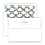 Watercolor Red Berry Pine Garland with Lattice Border Landscape Holiday Card
