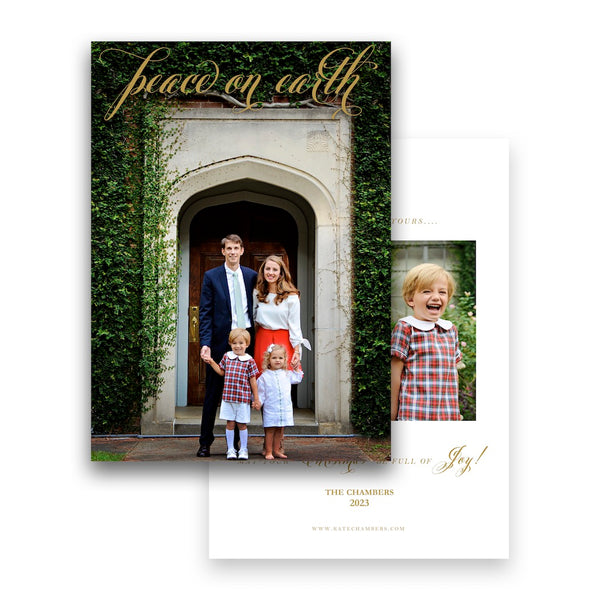 Gold "Peace on Earth" Portrait Holiday Card