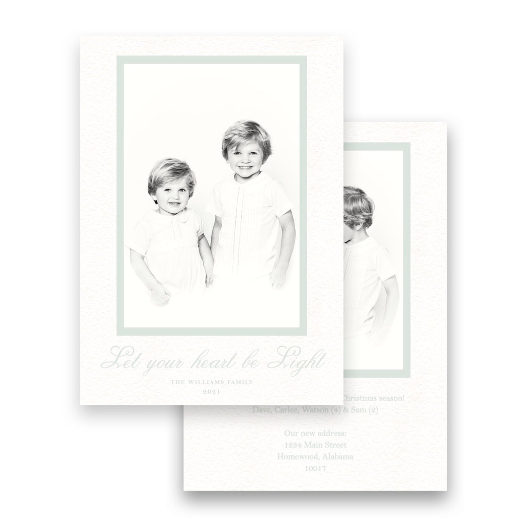 Simple Let Your Heart Be Light Mint Portrait Holiday Card