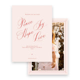 Red and Pink "Peace, Joy, Love" Portrait Full Picture Holiday Card