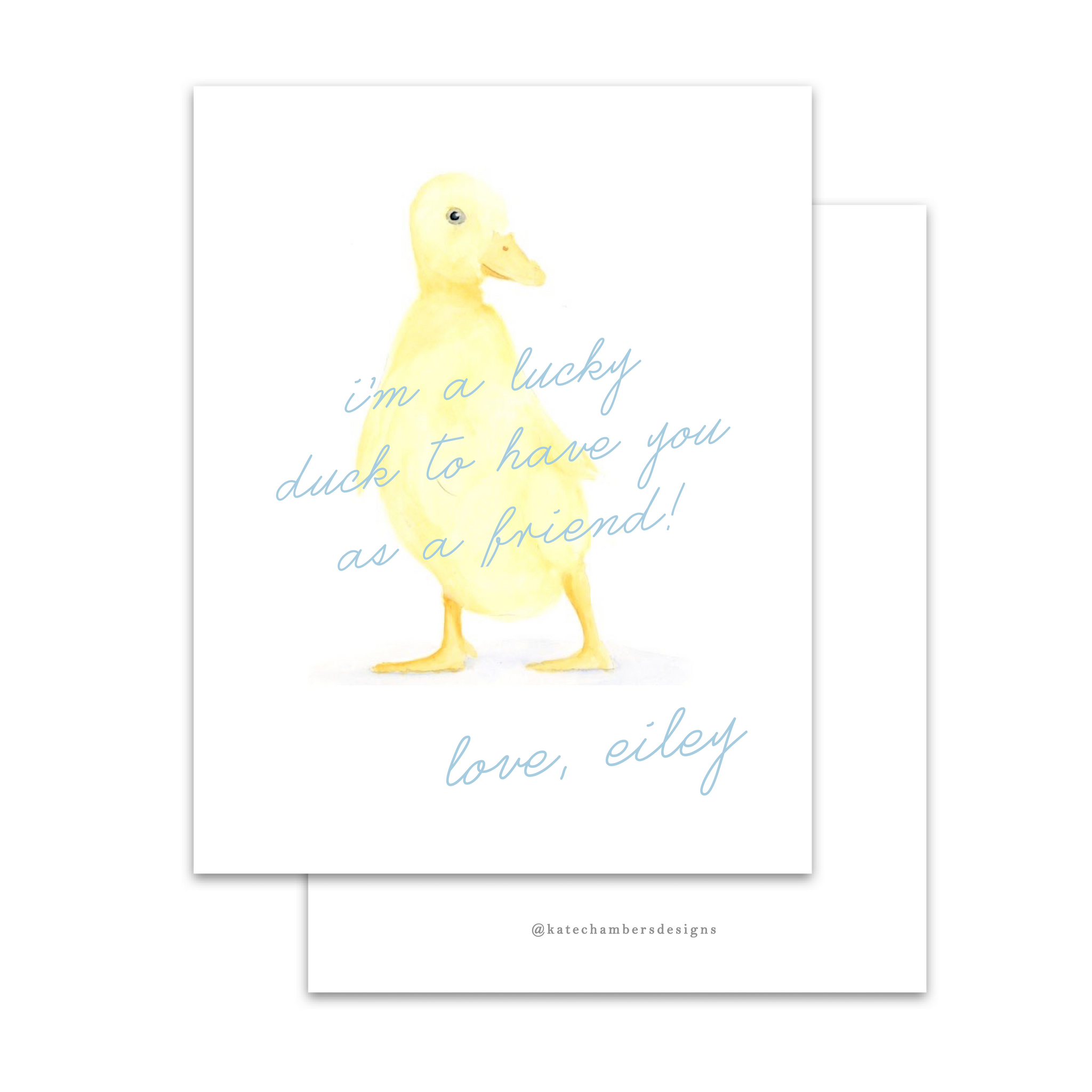 Blue Script Lucky Duck Valentine's Day Card