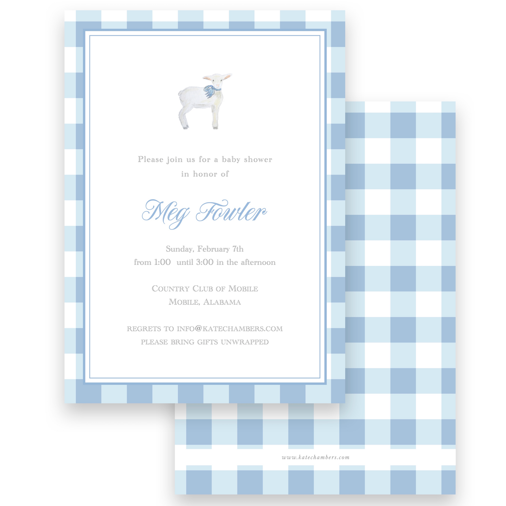 Blue Lamb Shower Baby Shower Invitation