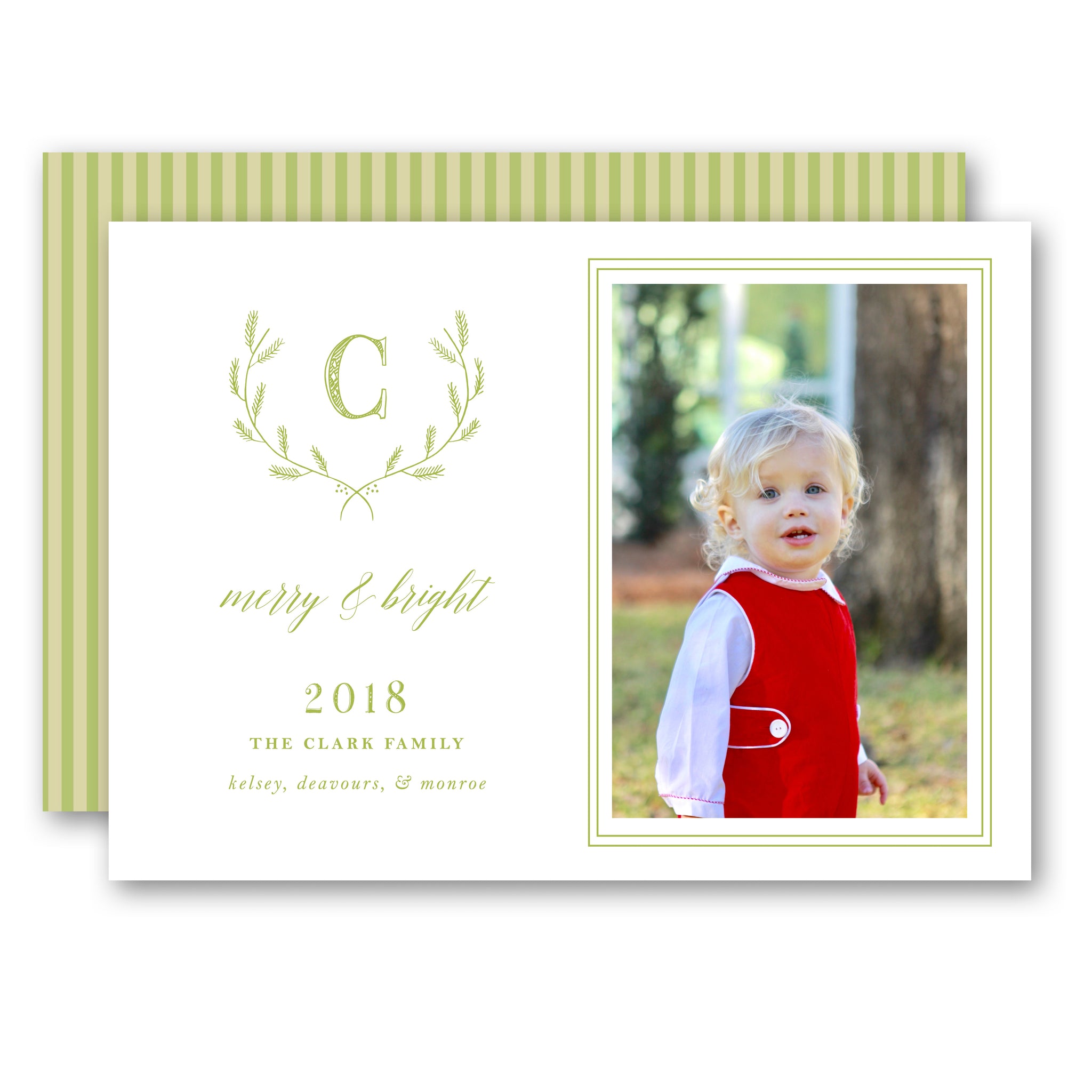 Green Wreath with Monogram Holiday Card