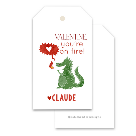 You're On Fire Dragon Valentine's Day Gift Tag