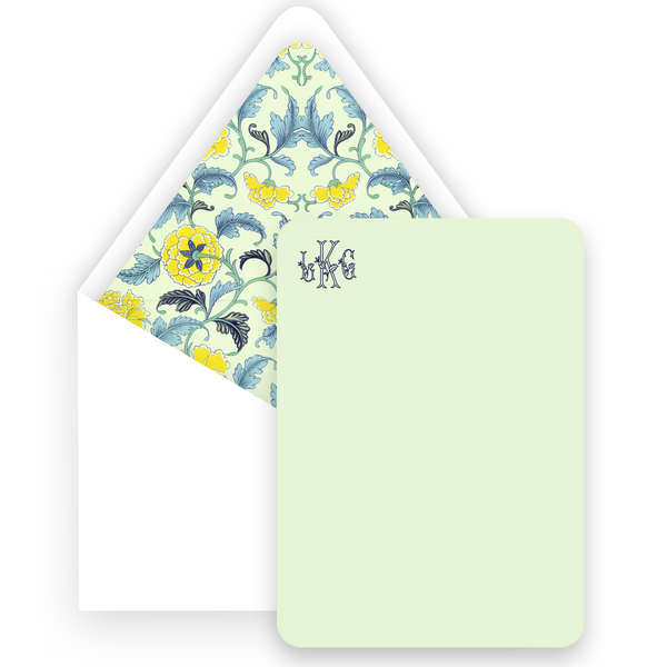 Floral Mint Flourished Lined Euro Flap Women's Stationery