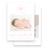 Girl's Peach Monogram Wreath Birth Announcement