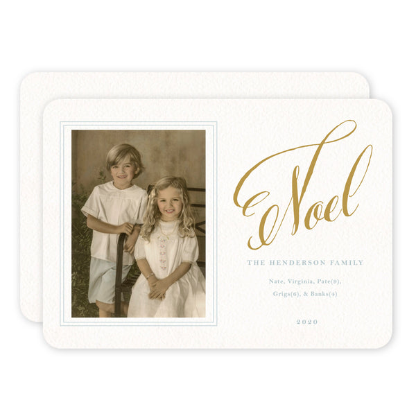 Slant Noel Ivory, Blue, & Gold Holiday Card