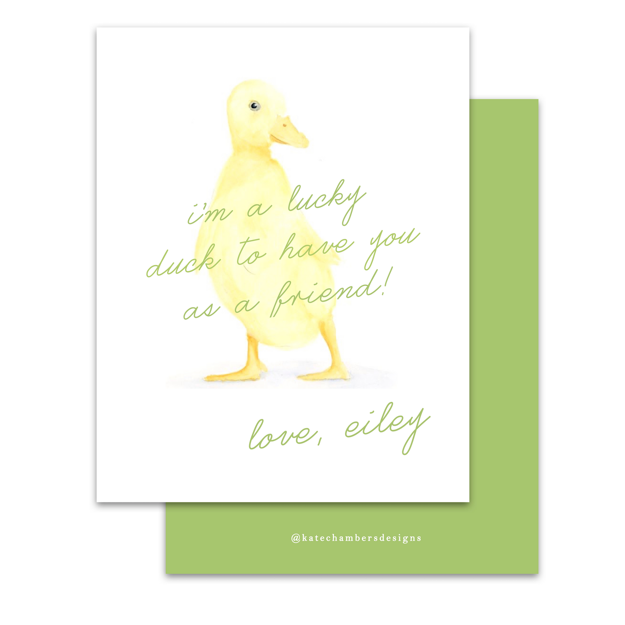 Green Script Lucky Duck Valentine's Day Card
