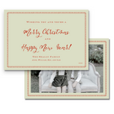 Red & Light Green Loop Border Landscape Merry Christmas Holiday Card
