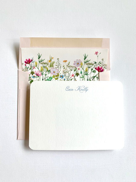 Watercolor Floral Lined Square Flap Women's Stationery