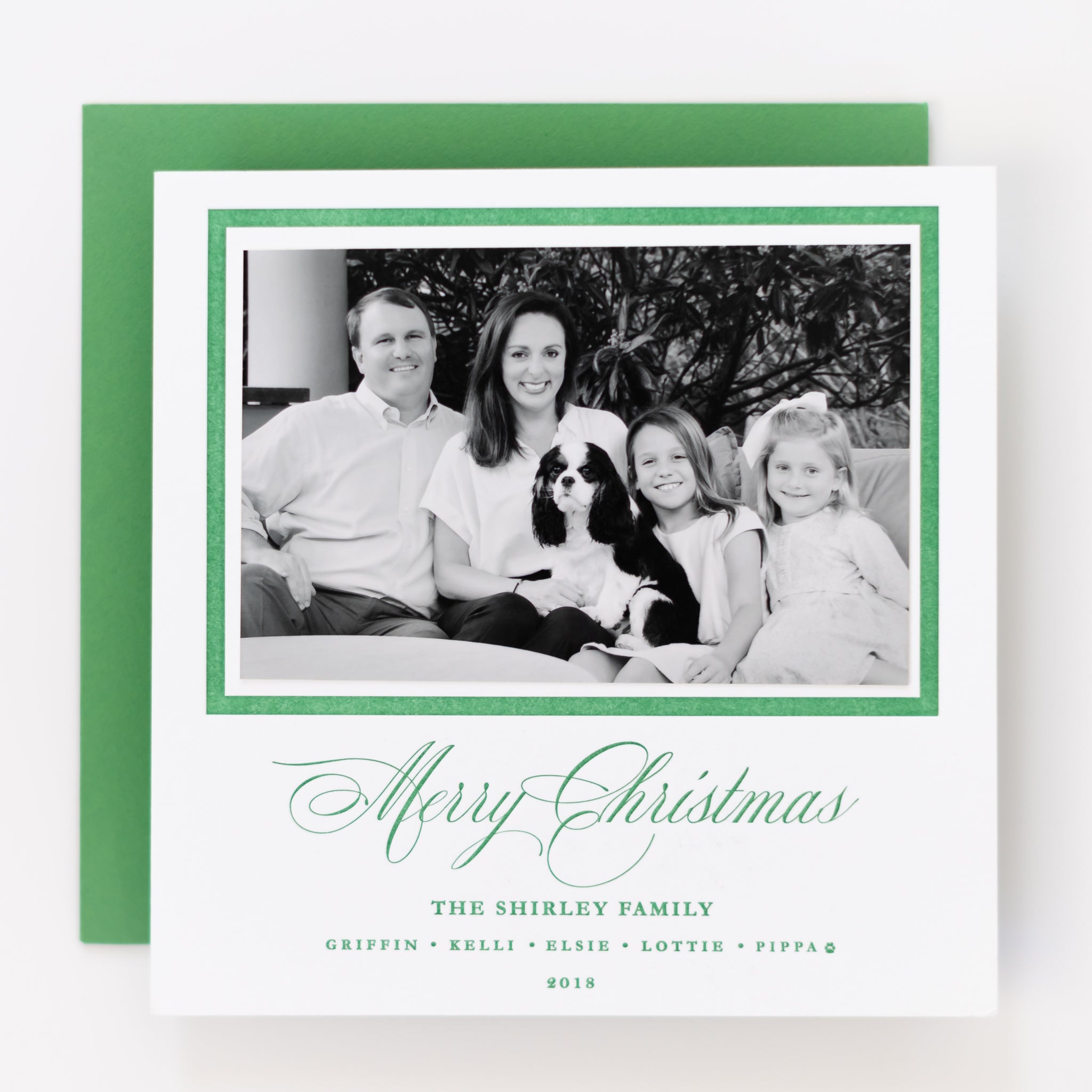 Merry Christmas Holiday Letterpress Green Custom Attached Photo