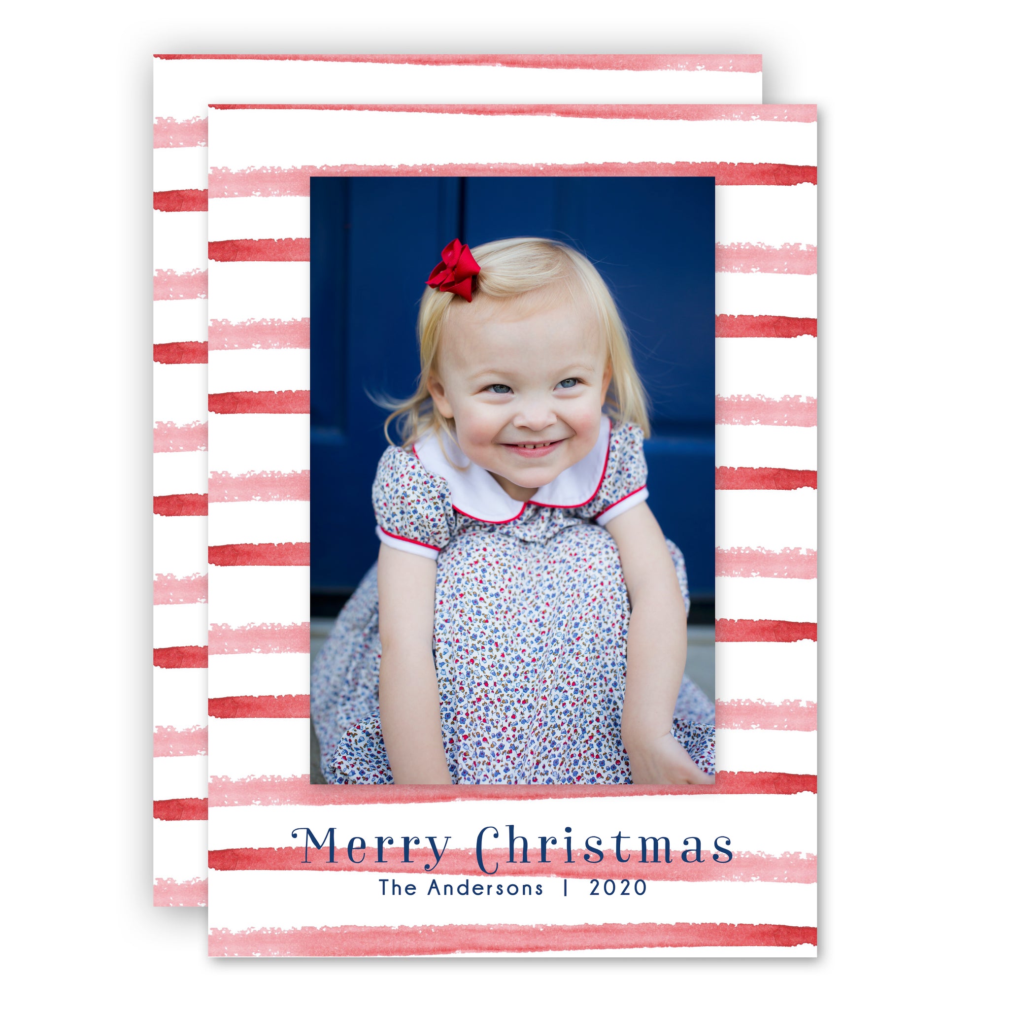 Large Pink & Red Watercolor Stripe Holiday Card