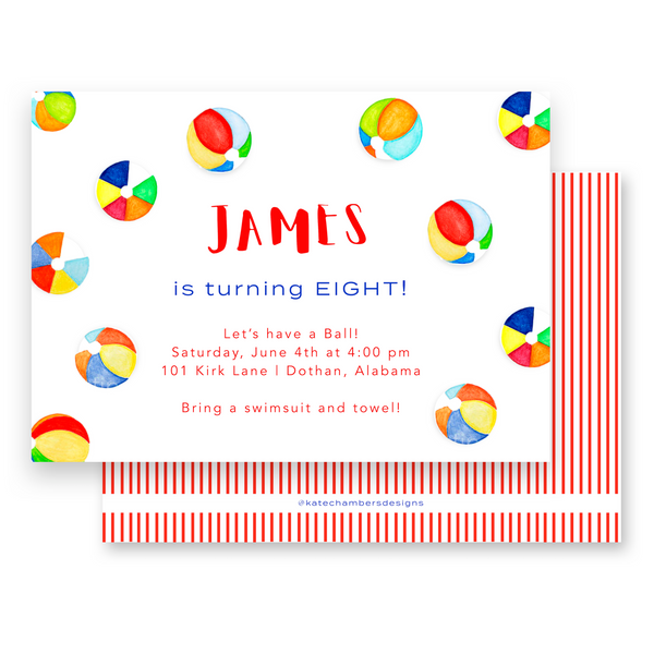 Beach Balls & Stripes Birthday Party Invitation