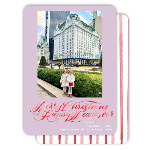 Purple & Pink Stripe Holiday Card