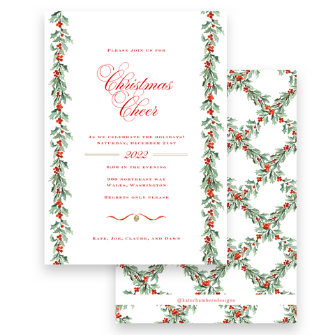 Red Berry Border with Trellis Holiday Party Invitation