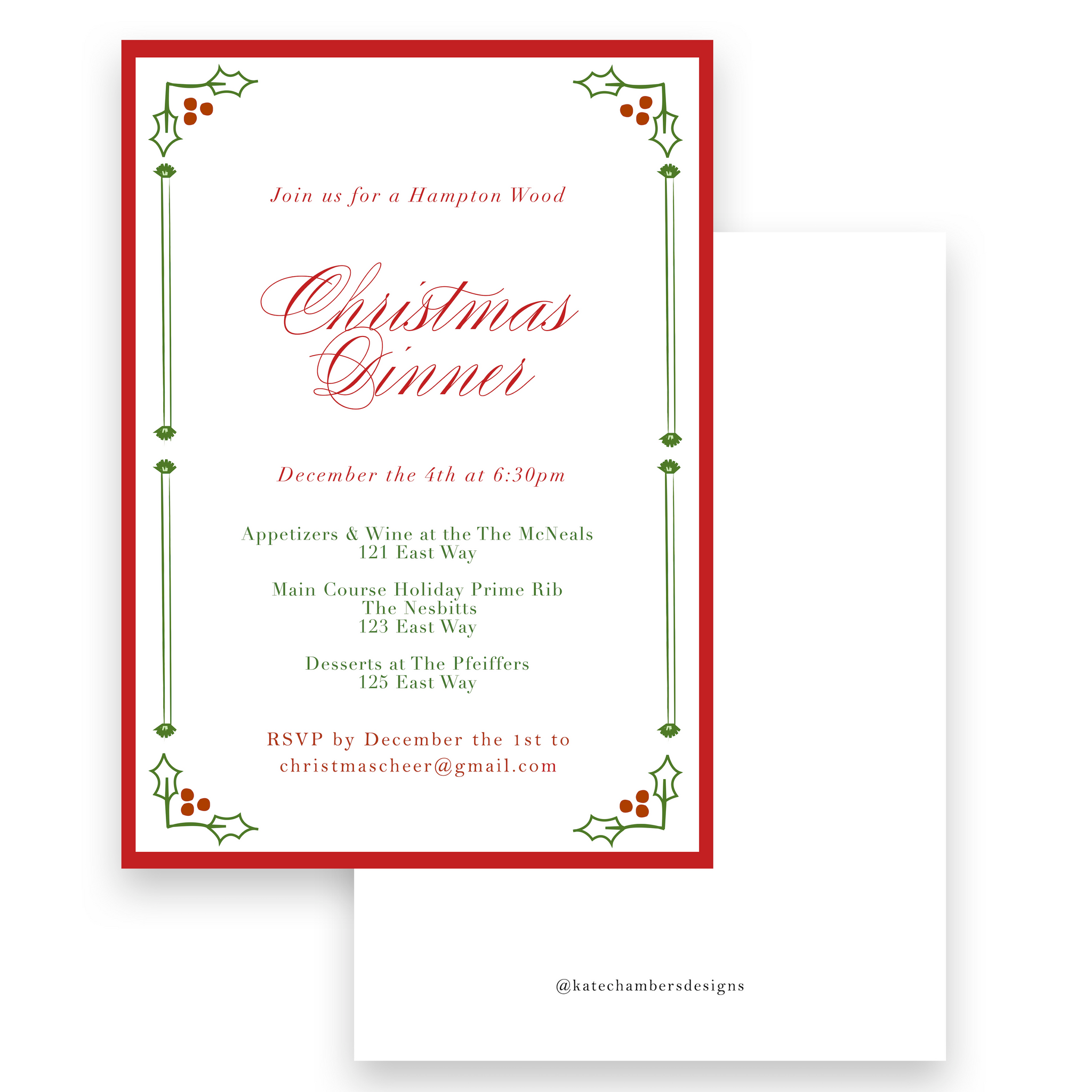 Green & Red Border Holiday Party Invitation