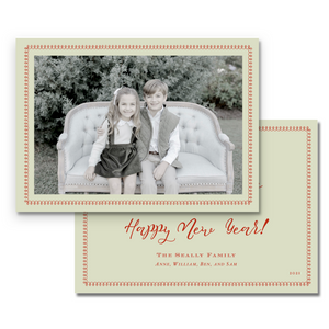Red & Light Green Loop Border Landscape Merry Christmas Holiday Card