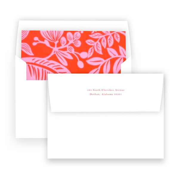 Coral Red and Pink Leaf Floral Lined Square Flap Women's Stationery