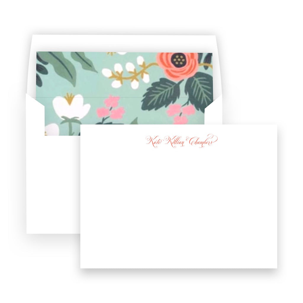 Mint, Pink, & Coral Floral Lined Square Flap Women's Stationery