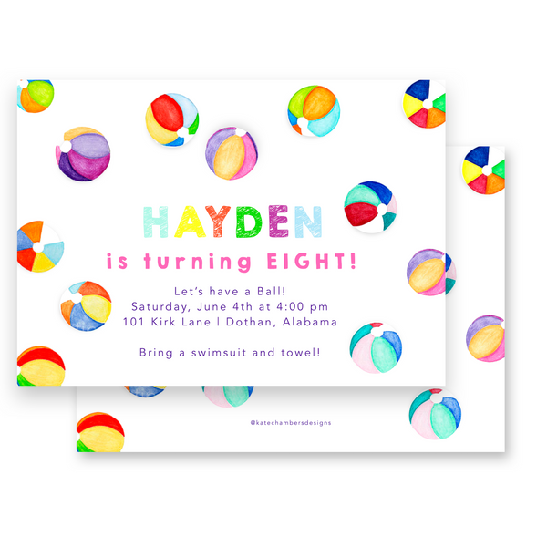 Scattered Beach Ball Birthday Party Invitation