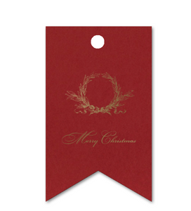 Merry Christmas gold foil on cranberry card stock printed gift tags