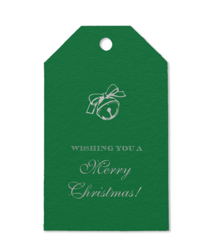 Wishing you a Merry Christmas sleigh bell silver printed gift tags