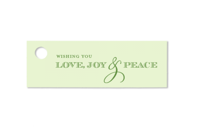 Wishing you Love, Joy & Peace green printed gift tags
