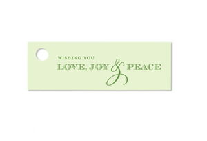Wishing you Love, Joy & Peace green printed gift tags