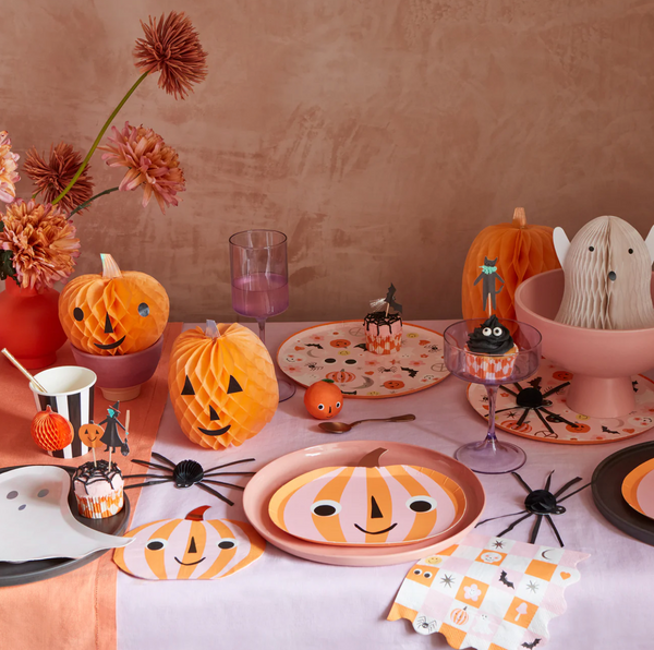 Meri Meri Pink & Orange Stripy Pumpkin Plates