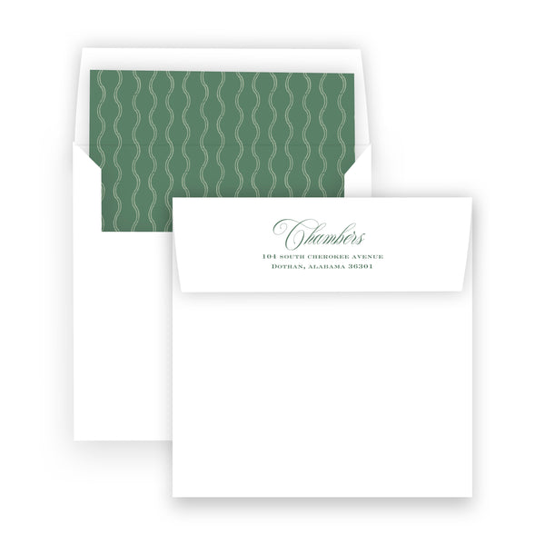 Green Double Wavy Border Square Full Picture Holiday Card