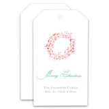 Watercolor Pink Coral Wreath Merry Christmas Holiday Gift Tag