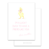 Pink Watercolor Bow Lucky Duck Valentine's Day Card