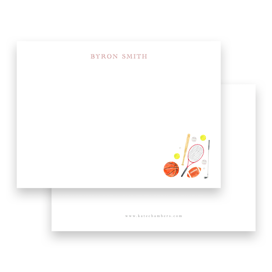 Boy's Watercolor All Sports Lined Stationery