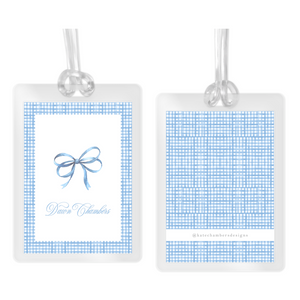 Girl's Blue Gingham Bow Laminated Bag Tag