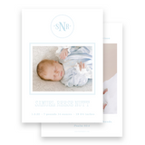 Boy's Blue Monogram Wreath Birth Announcement