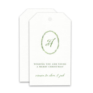 Green Wreath with Monogram Holiday Gift Tag