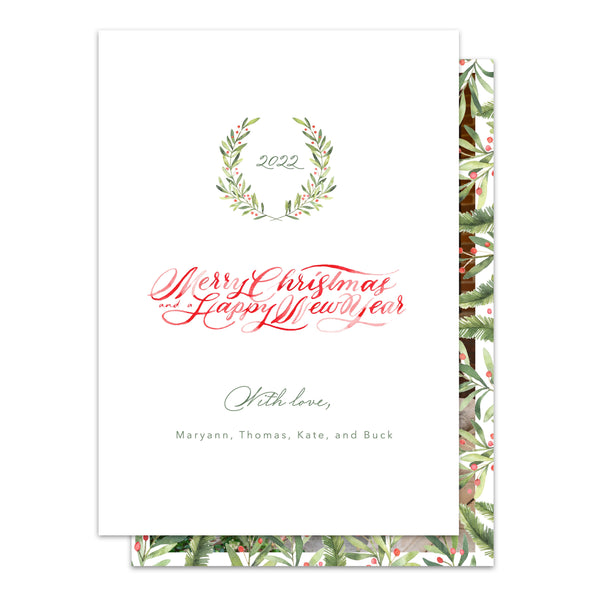 Green & Berry Border Holiday Card