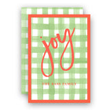 Watercolor Green Gingham Joy Holiday Enclosure Card